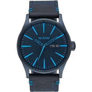 NIXON The Sentry Three Hands 42mm Gray Stainless Steel Blue Leather Strap A105-2244-00 - 4179