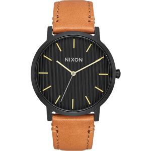 NIXON The Porter Three Hands 40mm Black Stainless Steel Brown Leather Strap A1058-2664-00 - 4211