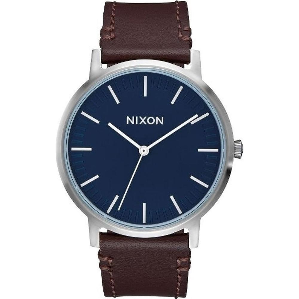 NIXON The Porter Three Hands 40mm Silver Stainless Steel Brown Leather Strap A1058-879-00