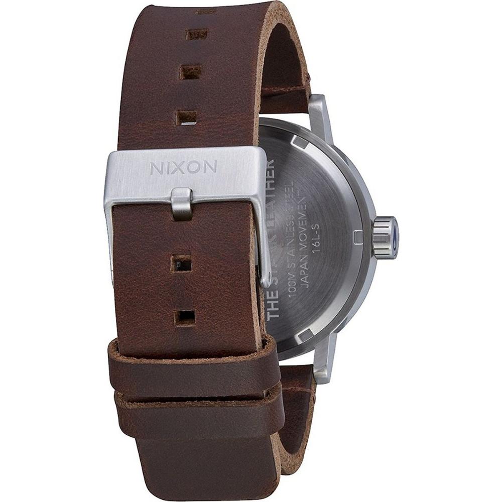 NIXON The Stark Leather Three Hands 42mm Silver Stainless Steel Brown Leather Strap A1194-2301-00