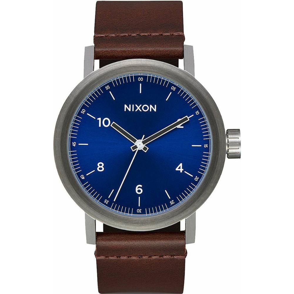 NIXON The Stark Leather Three Hands 42mm Silver Stainless Steel Brown Leather Strap A1194-2301-00