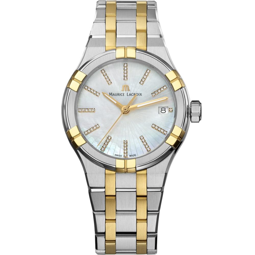 MAURICE LACROIX Aikon Quartz White Pearl Dial with Diamonds 35mm Two Tone Gold Stainless Steel Bracelet AI1106-PVY13-170-1