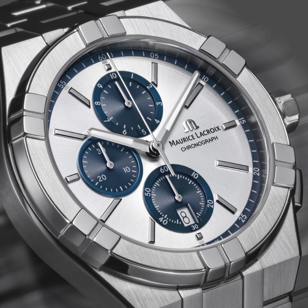 MAURICE LACROIX Aikon Quartz Chronograph Silver Dial 42mm Silver Stainless Steel Bracelet AI1118-SS002-230-1