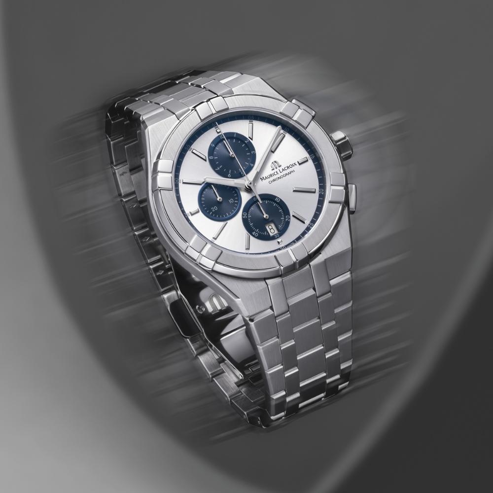MAURICE LACROIX Aikon Quartz Chronograph Silver Dial 42mm Silver Stainless Steel Bracelet AI1118-SS002-230-1