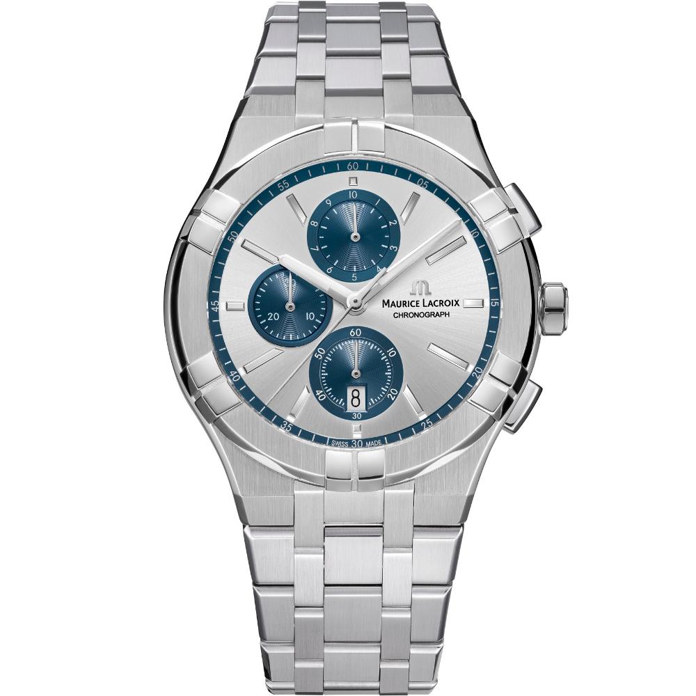 MAURICE LACROIX Aikon Quartz Chronograph Silver Dial 42mm Silver Stainless Steel Bracelet AI1118-SS002-230-1