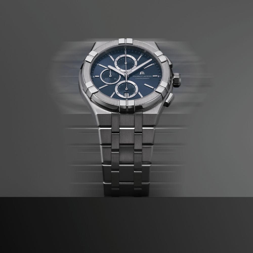 MAURICE LACROIX Aikon Quartz Chronograph Blue Dial 42mm Silver Stainless Steel Bracelet AI1118-SS002-430-1