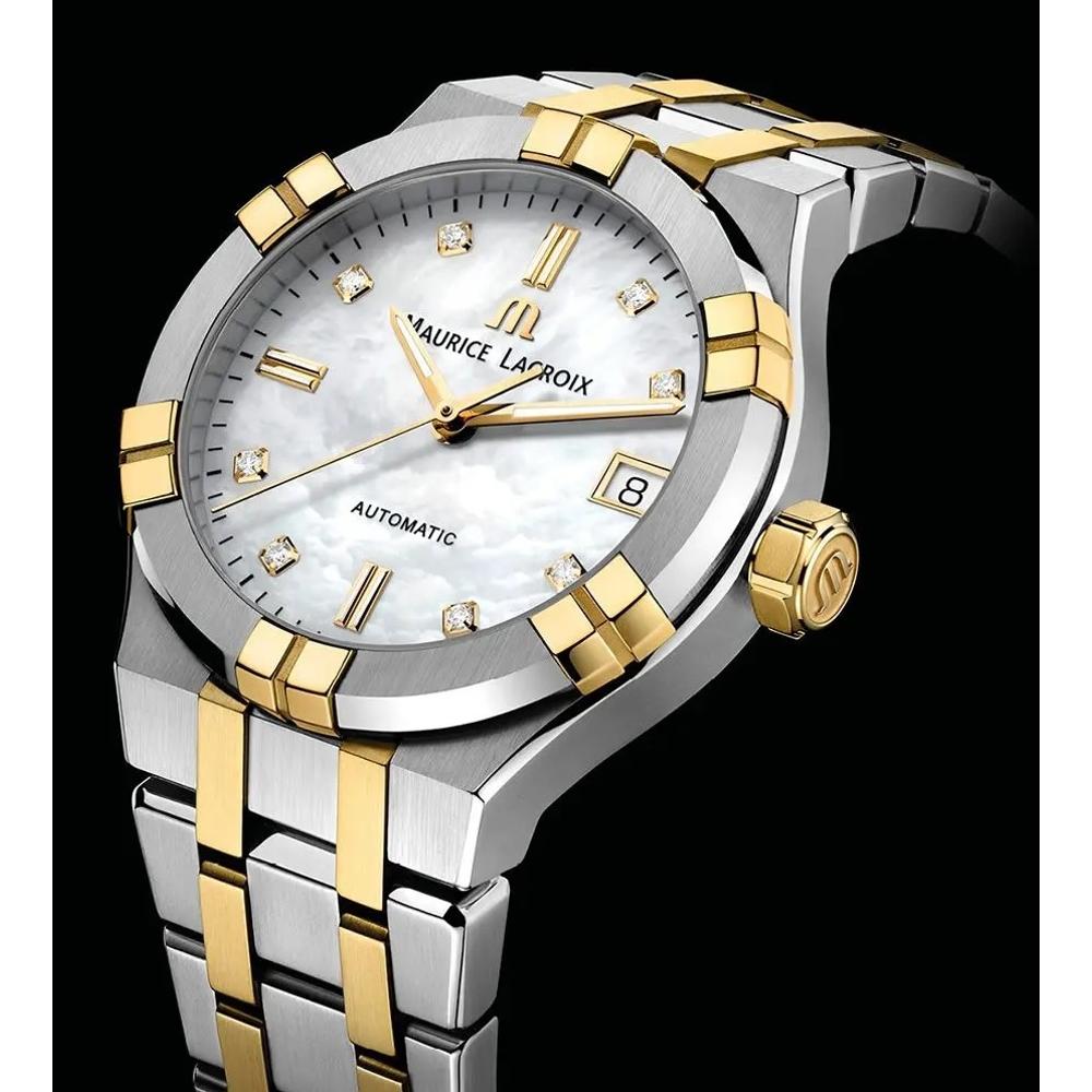 MAURICE LACROIX Aikon Automatic White Pearl with Diamonds Dial 35mm Bicolor Stainless Steel Bracelet AI6006-PVY13-170-1