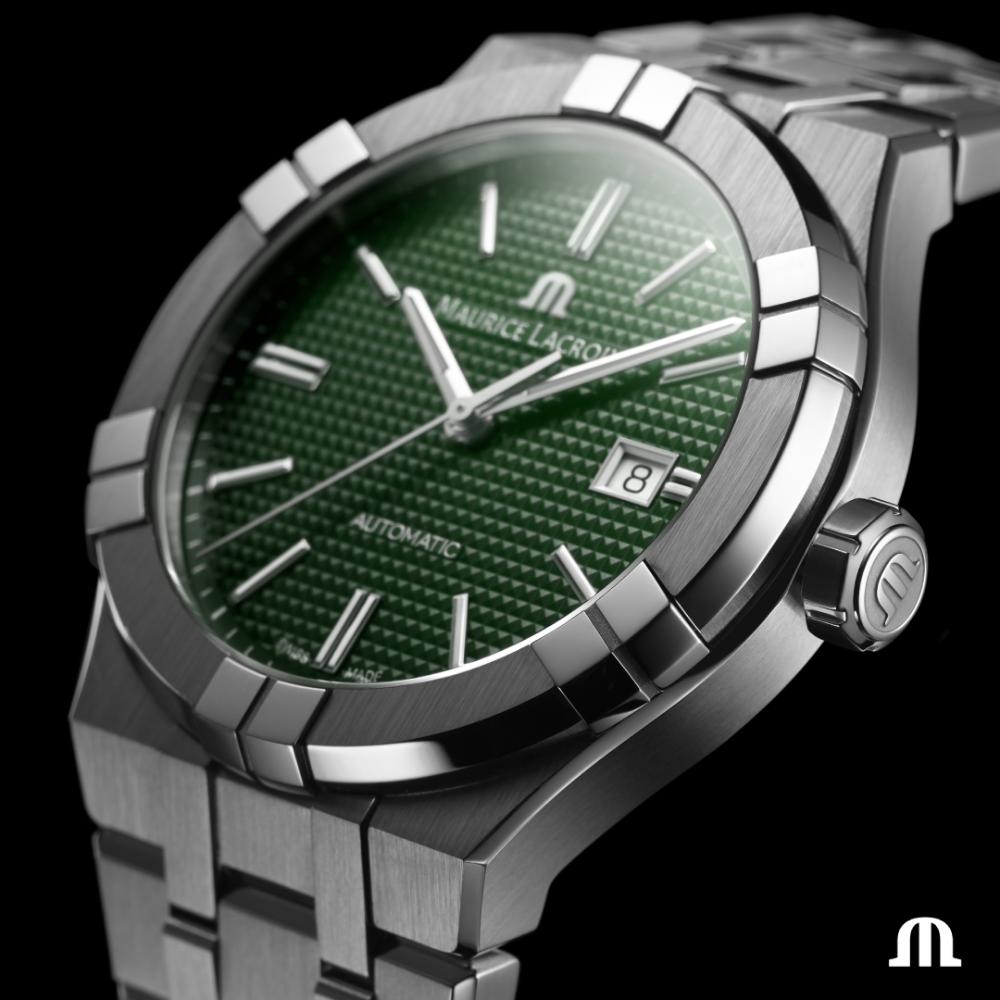 MAURICE LACROIX Aikon Automatic Clous De Paris Motif Green Dial 42mm Silver Stainless Steel Bracelet AI6008-SS002-630-1