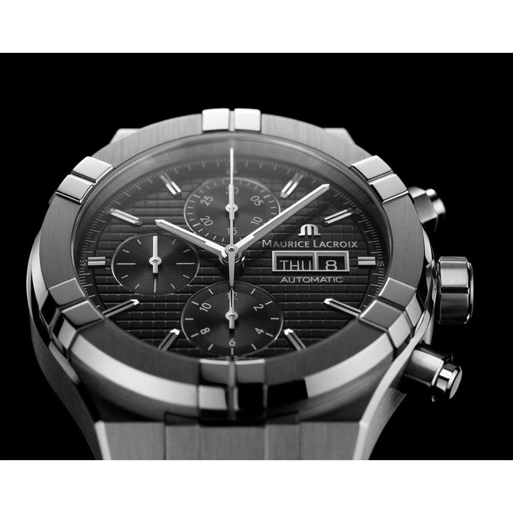 MAURICE LACROIX Aikon Chronograph Automatic Black Dial 44mm Silver Stainless Steel Bracelet AI6038-SS002-330-2