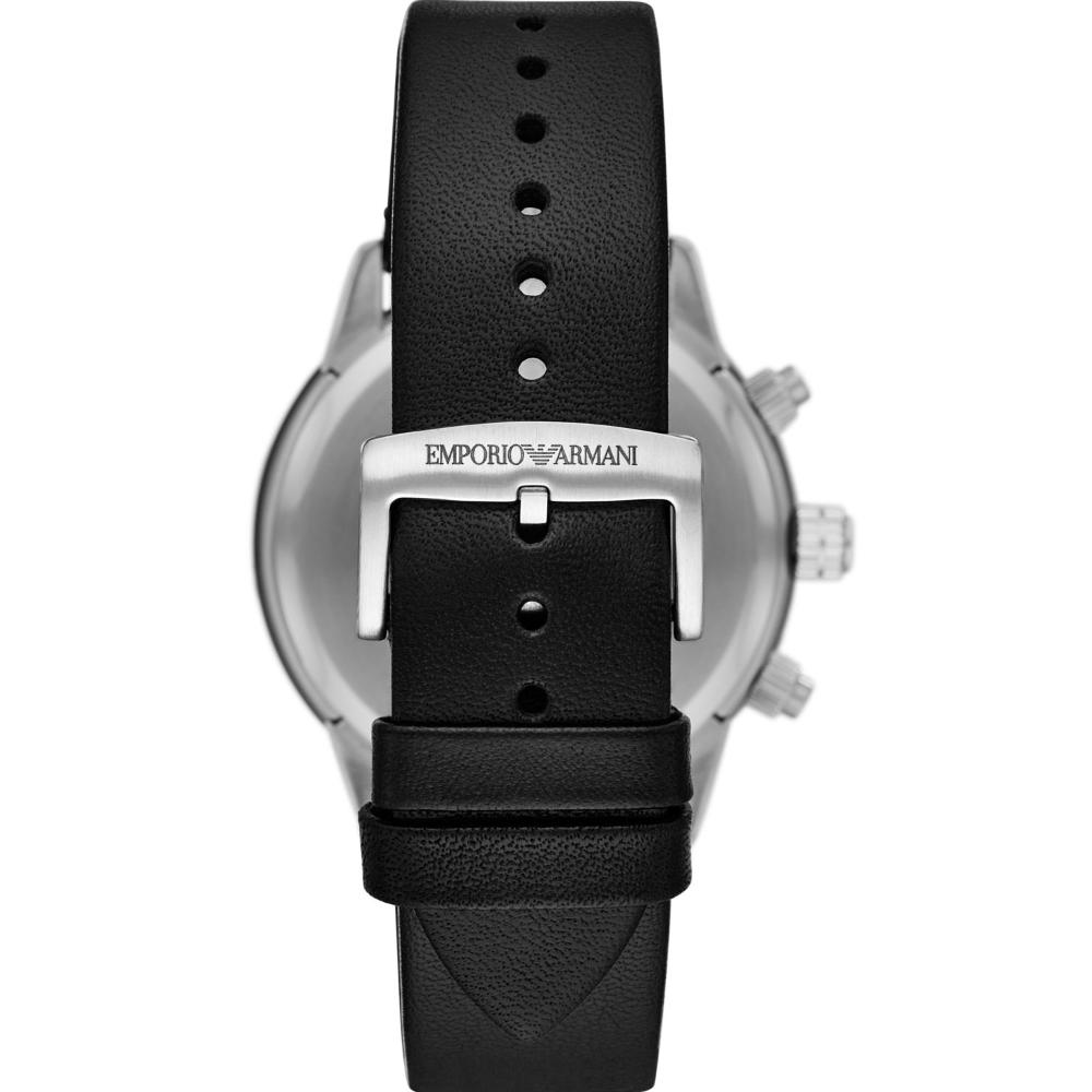 EMPORIO ARMANI Mario Chronograph Black Dial 43mm Silver Stainless Steel Black Leather Strap AR11243