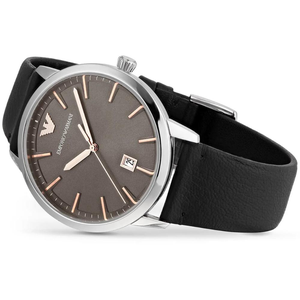 EMPORIO ARMANI Ruggero Grey Dial 43mm Silver Stainless Steel Black Leather Strap AR11277