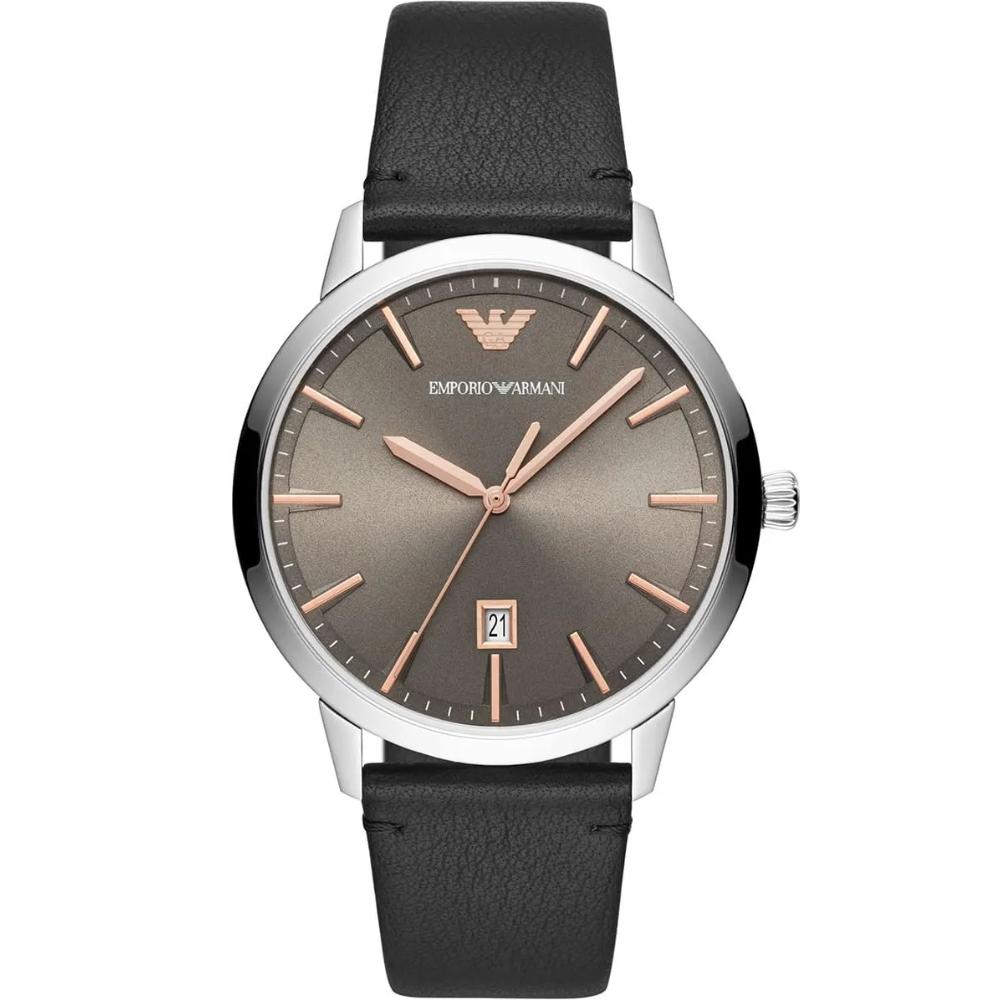 EMPORIO ARMANI Ruggero Grey Dial 43mm Silver Stainless Steel Black Leather Strap AR11277