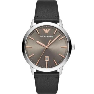EMPORIO ARMANI Ruggero Grey Dial 43mm Silver Stainless Steel Black Leather Strap AR11277 - 45821