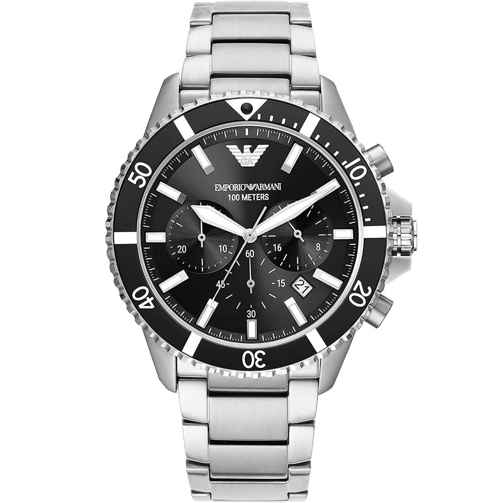 EMPORIO ARMANI Diver Chronograph 43mm Silver Stainless Steel Bracelet AR11360