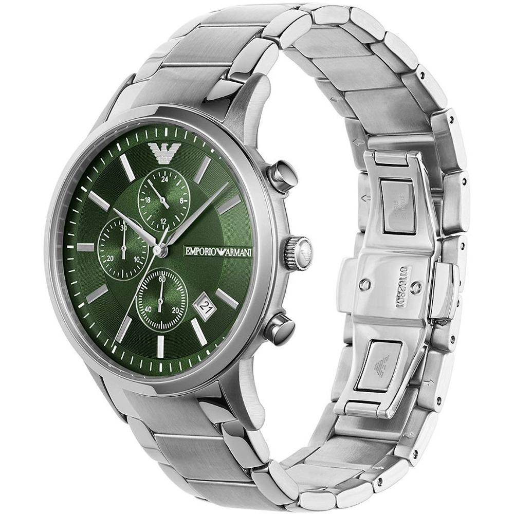 EMPORIO ARMANI Renato Chronograph Green Dial 43mm Silver Stainless Steel Bracelet AR11507