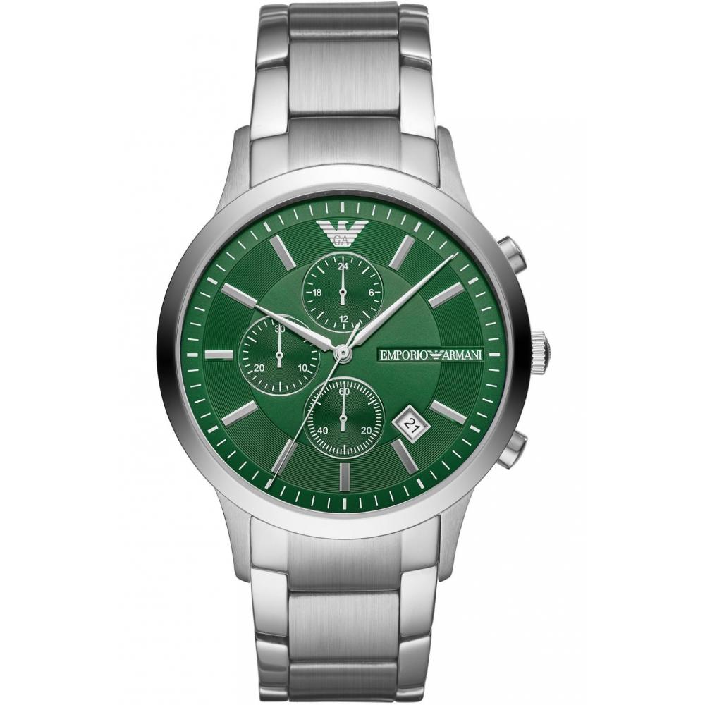 EMPORIO ARMANI Renato Chronograph Green Dial 43mm Silver Stainless Steel Bracelet AR11507