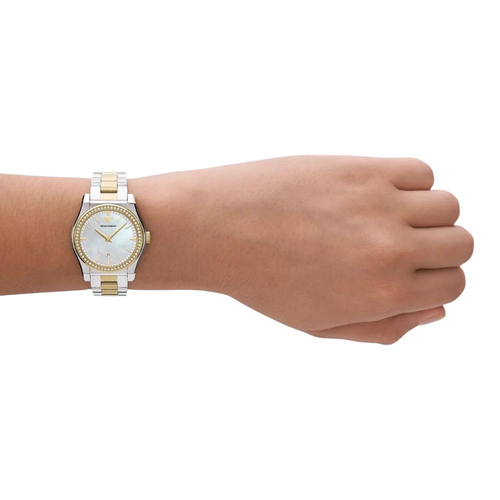 EMPORIO ARMANI Federica Crystals 32mm Silver & Gold Stainless Steel Bracelet AR11559