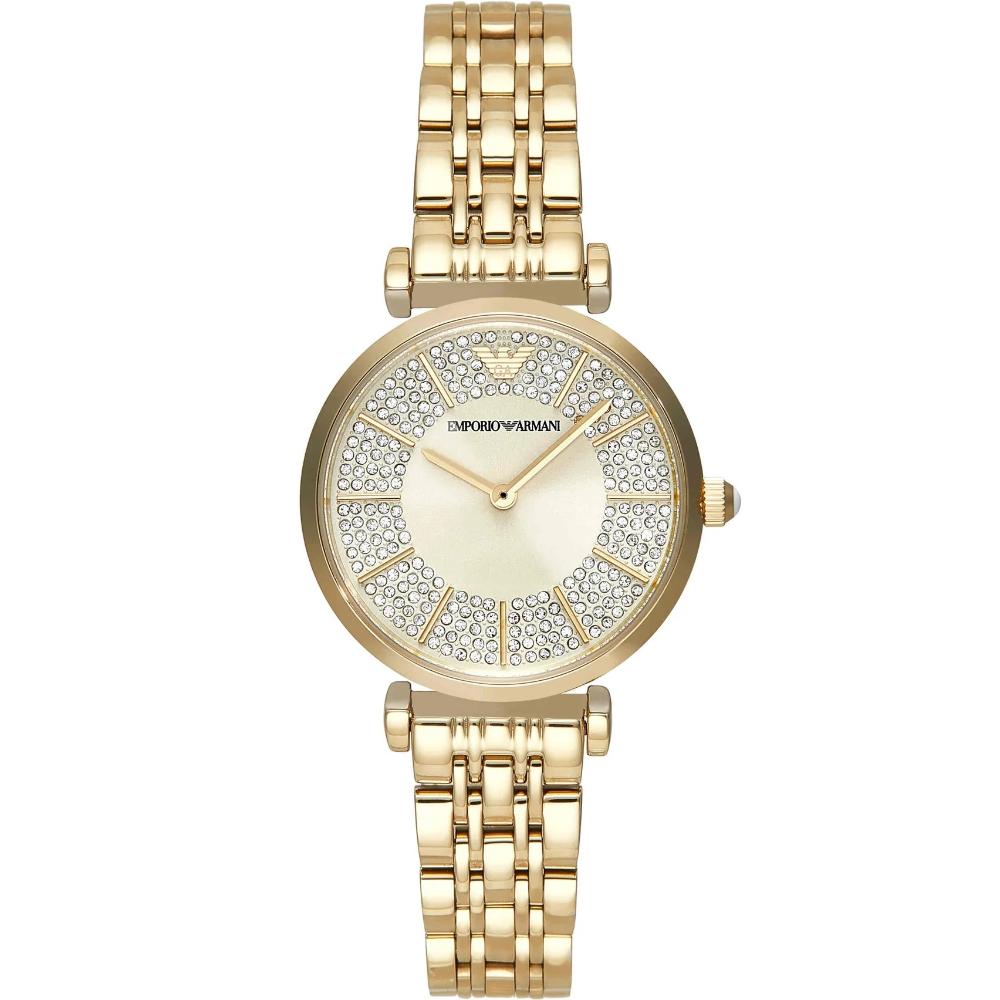 EMPORIO ARMANI Gianni T-Bar Gold Dial with Crystals 32mm Gold Stainless Steel Bracelet AR11608