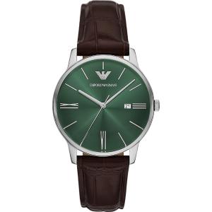 EMPORIO ARMANI Minimalist Green Dial 39mm Silver Stainless Steel Brown Leather Strap AR11672 - 58119