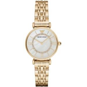 EMPORIO ARMANI Gianni T-Bar White Pearl Dial with Crystals 32mm Gold Stainless Steel Bracelet AR1907 - 58148