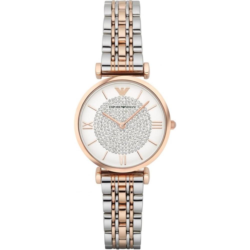 EMPORIO ARMANI Gianni T-Bar White Dial with Stones 32mm Two Tone Rose Gold Stainless Steel Bracelet AR1926