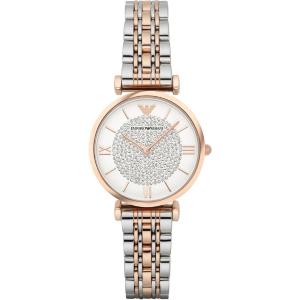 EMPORIO ARMANI Gianni T-Bar White Dial with Stones 32mm Two Tone Rose Gold Stainless Steel Bracelet AR1926 - 3367