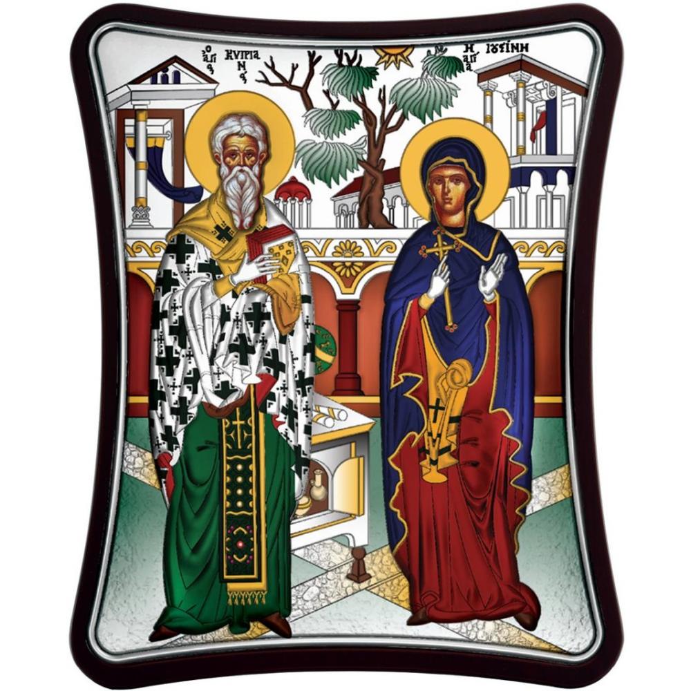 SILVER ICON Saint Kyprianos and Ioustini (8.5cm x 10cm) MA/E1480/3XC