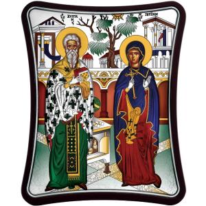SILVER ICON Saint Kyprianos and Ioustini (12cm x 15cm) MA/E1480/2XC - 29865