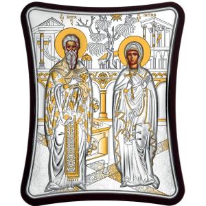 SILVER ICON Saint Kyprianos and Ioustini (15cm x 20cm) MA/E1480/1X - 29857