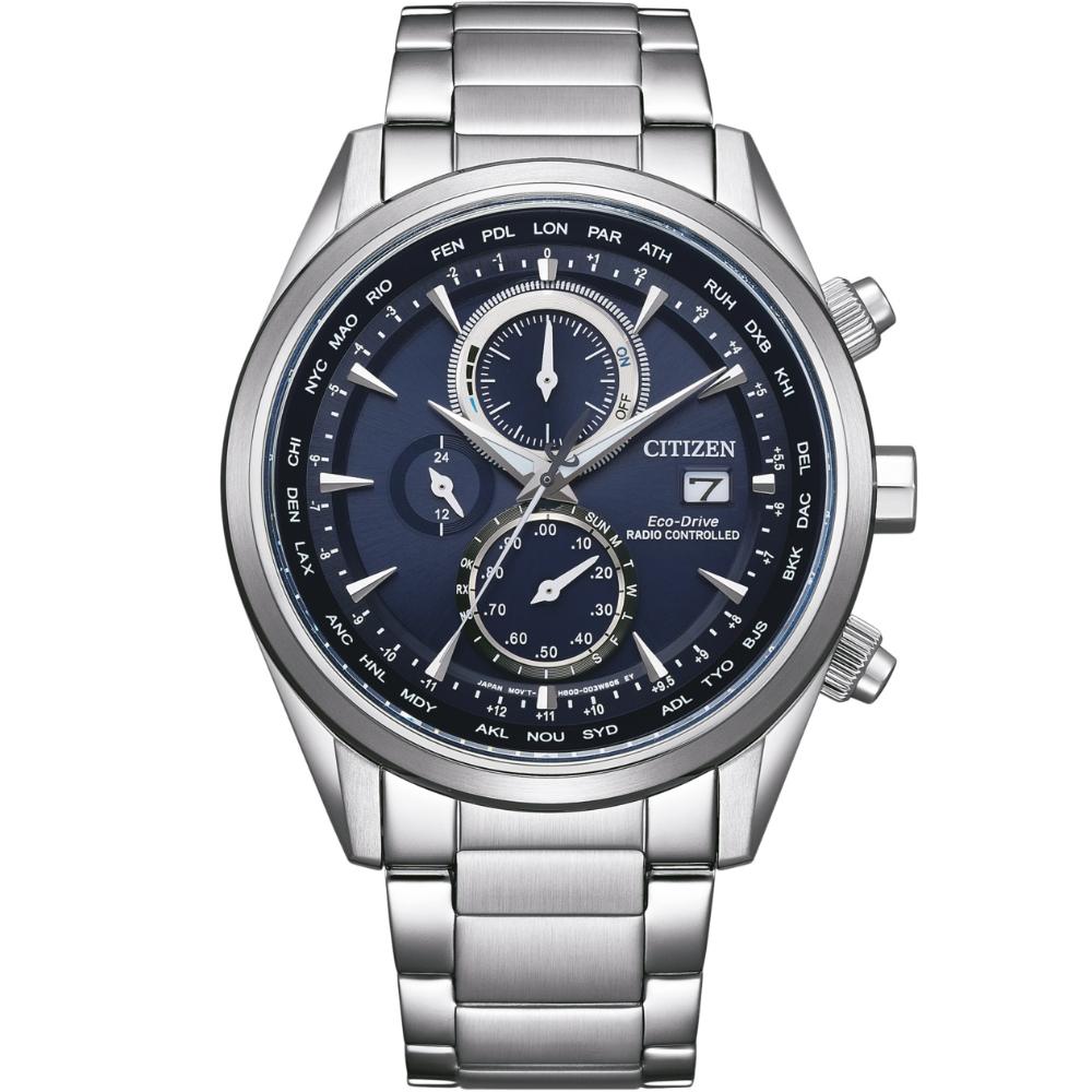 CITIZEN Eco-Drive Radio Controlled Multifunction Blue Dial 43mm Silver Stainless Steel Bracelet AT8260-85L