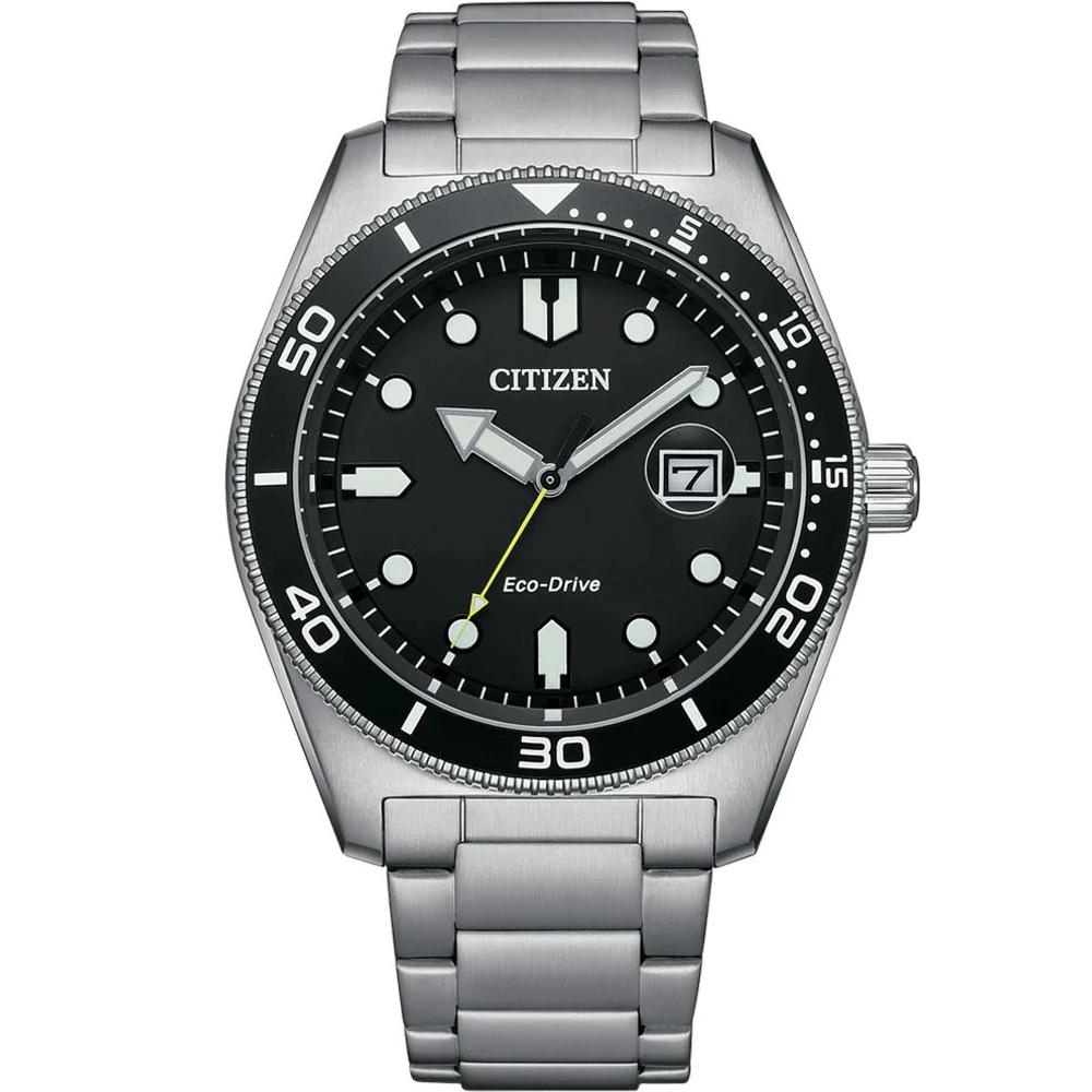 CITIZEN Eco-Drive Date Black Dial 43mm Silver Stainless Steel Bracelet AW1760-81E