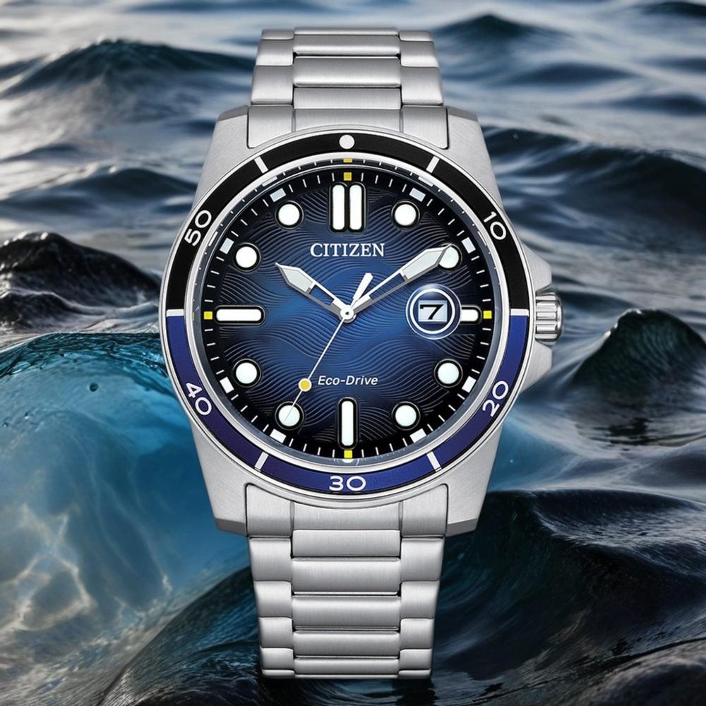 CITIZEN Sporty Marine Eco-Drive Blue Dial 41.5mm Silver Stainless Steel Bracelet AW1810-85L