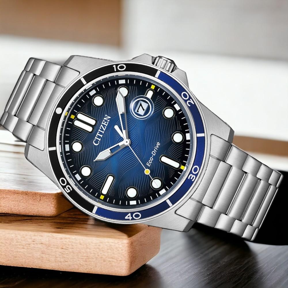 CITIZEN Sporty Marine Eco-Drive Blue Dial 41.5mm Silver Stainless Steel Bracelet AW1810-85L