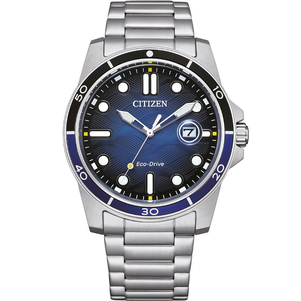 CITIZEN Sporty Marine Eco-Drive Blue Dial 41.5mm Silver Stainless Steel Bracelet AW1810-85L