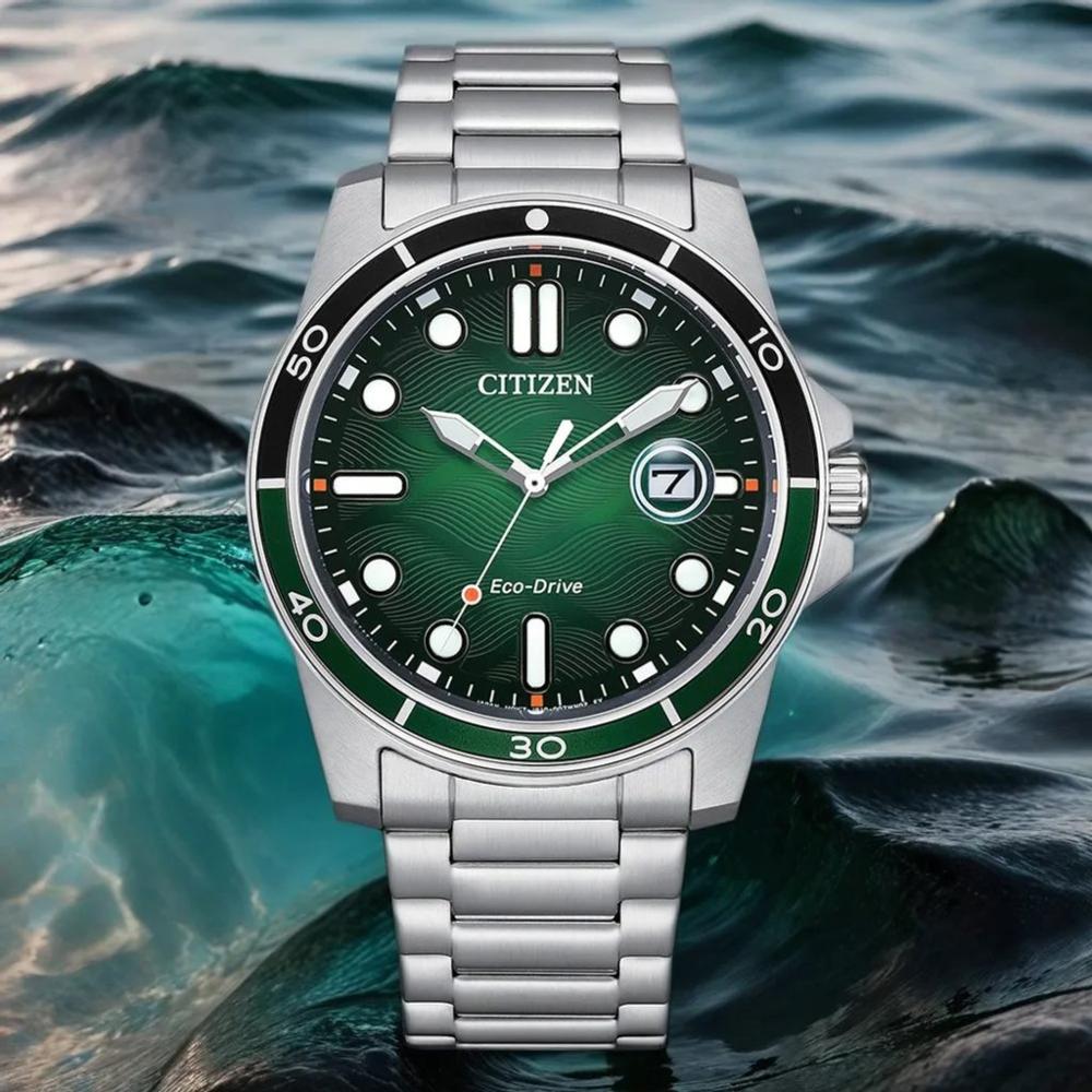 CITIZEN Sporty Marine Eco-Drive Green Dial 41.5mm Silver Stainless Steel Bracelet AW1811-82X