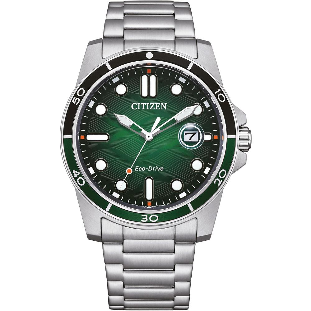 CITIZEN Sporty Marine Eco-Drive Green Dial 41.5mm Silver Stainless Steel Bracelet AW1811-82X