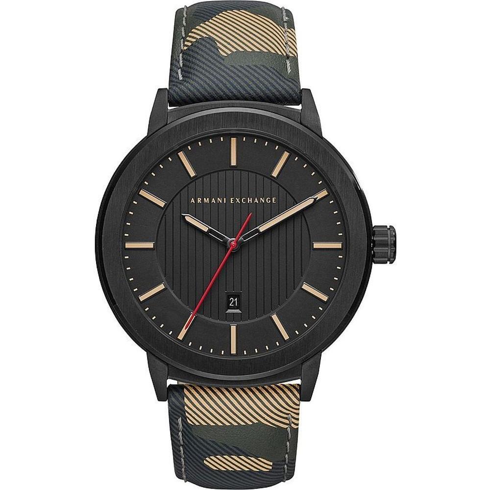 ARMANI EXCHANGE Maddox Three Hands 46mm Black Stainless Steel Green Leather Strap AX1460