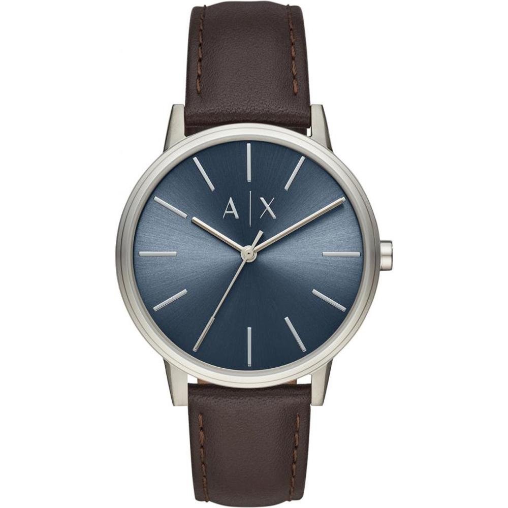 ARMANI EXCHANGE Cayde Three Hands 42mm Silver Stainless Steel Brown Leather Strap AX2704