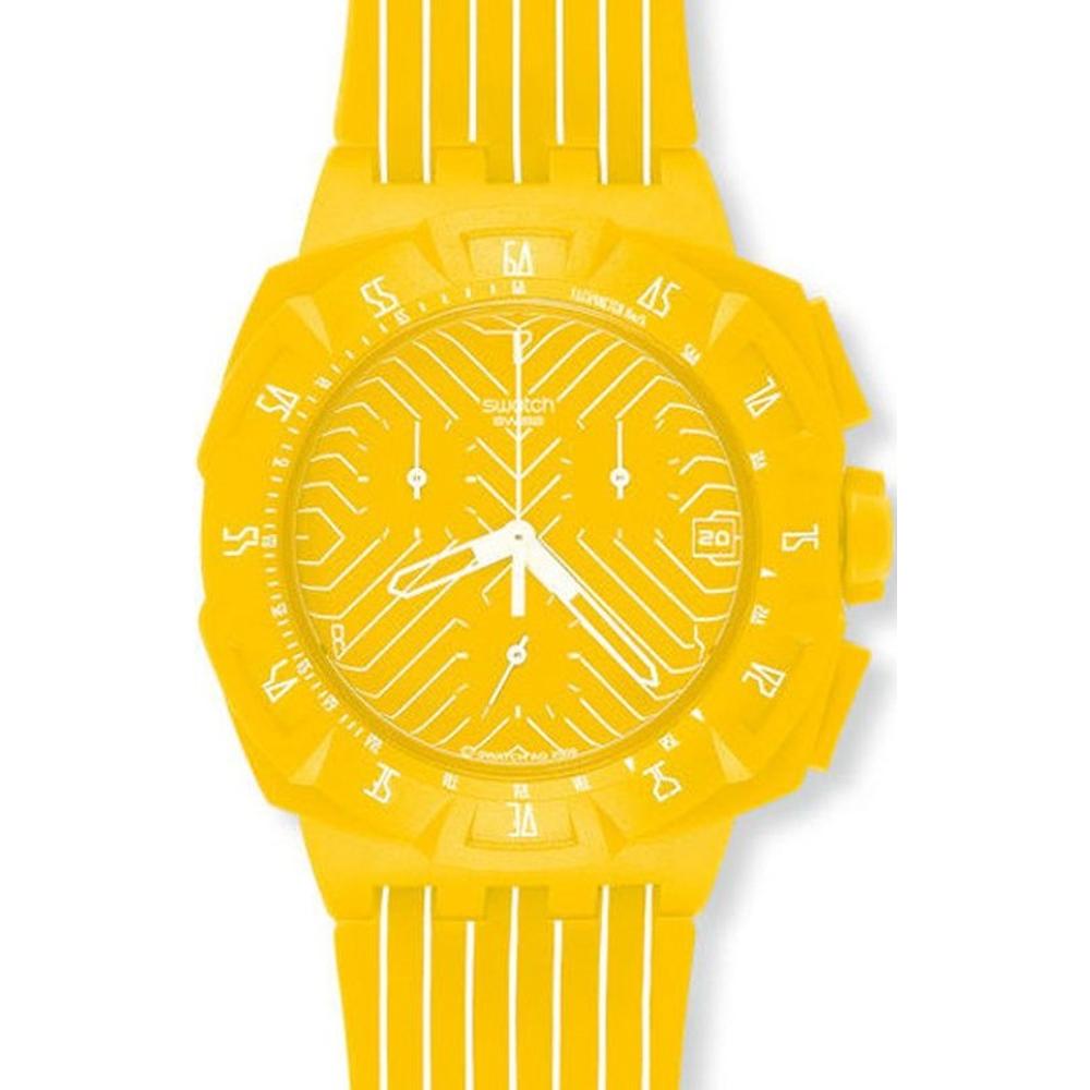 SWATCH Yellow Run Year-Round Chronograph 44mm Yellow Silicon Strap SUIJ400