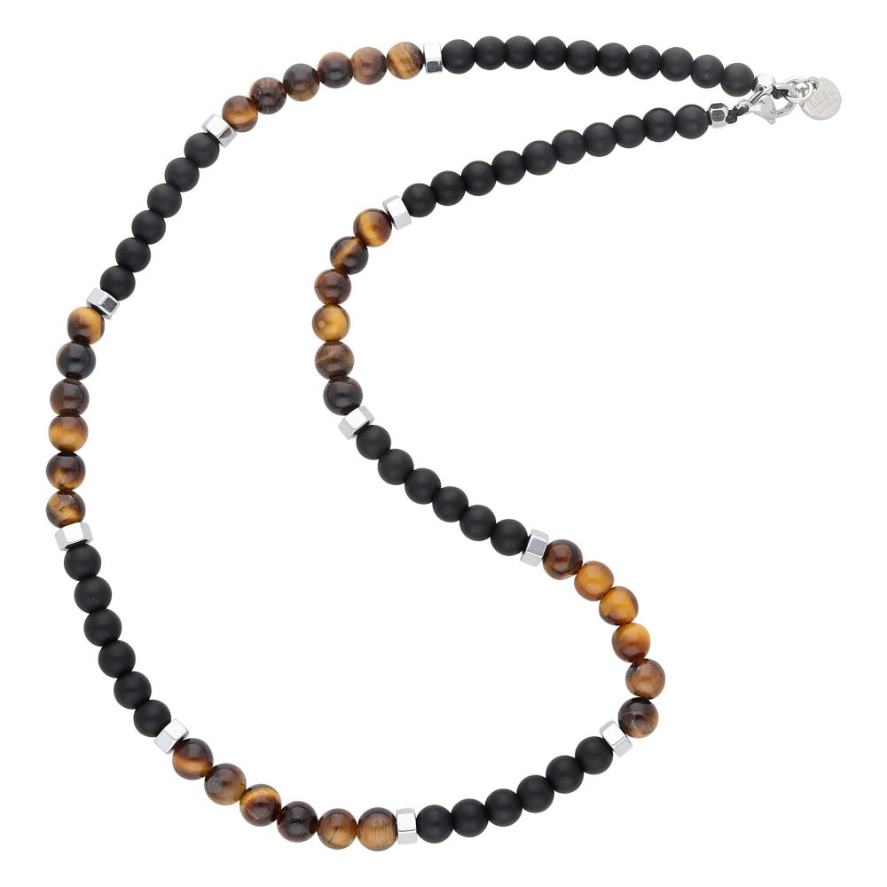 NECKLACE Men's LISKA from Stainless Steel with Tiger's Eye BALI048CL-T