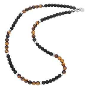 NECKLACE Men's LISKA from Stainless Steel with Tiger's Eye BALI048CL-T - 55230