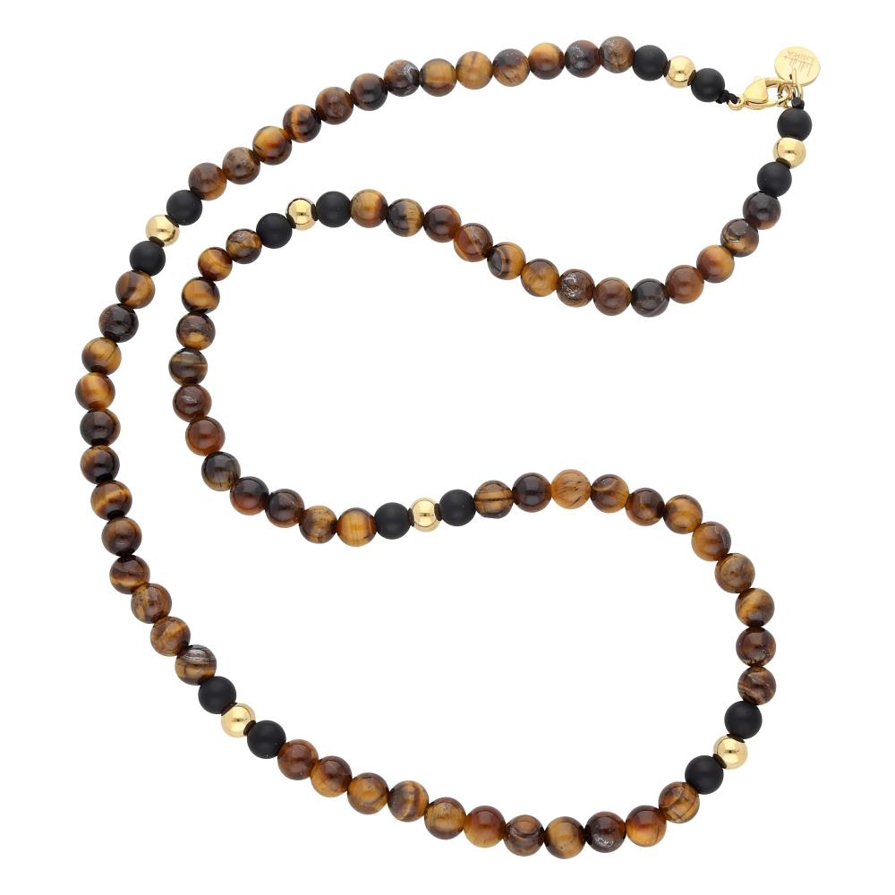 NECKLACE Men's LISKA from Gold-Plated Stainless Steel with Semi Precious Stones Tiger's Eye BALI049CL-GT