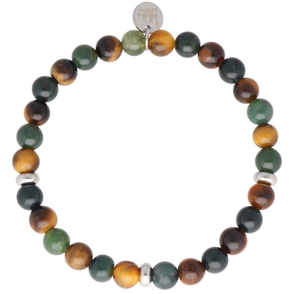 BRACELET Men's LISKA from Stainless Steel with Tiger's Eye Stones and Agate BALI068BR