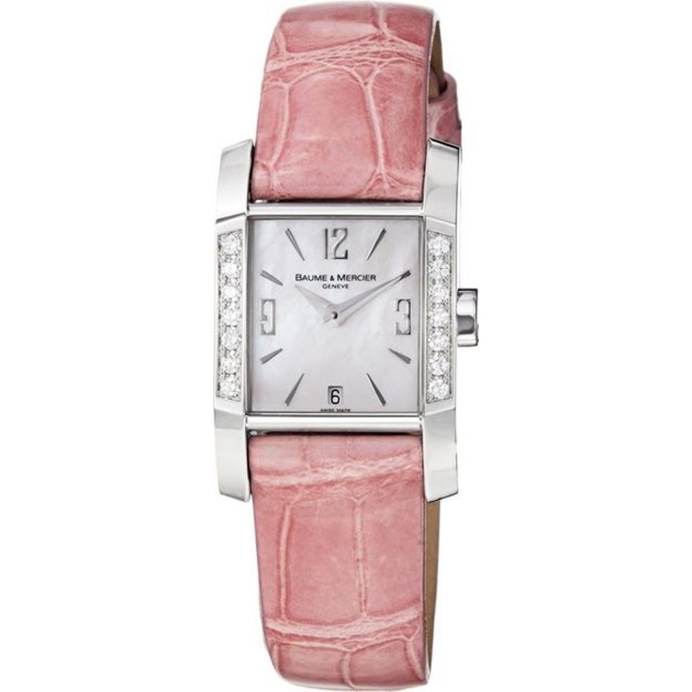 BAUME & MERCIER Diamant 22mm Silver Stainless Steel Pink Leather Strap MOA08667