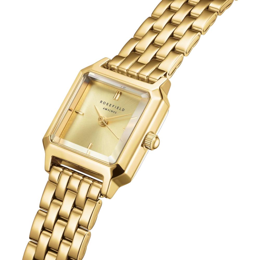 ROSEFIELD The Boxelle Champagne Sunray Dial 19.5 x19.5mm Gold Stainless Steel Bracelet BCGSG-B04