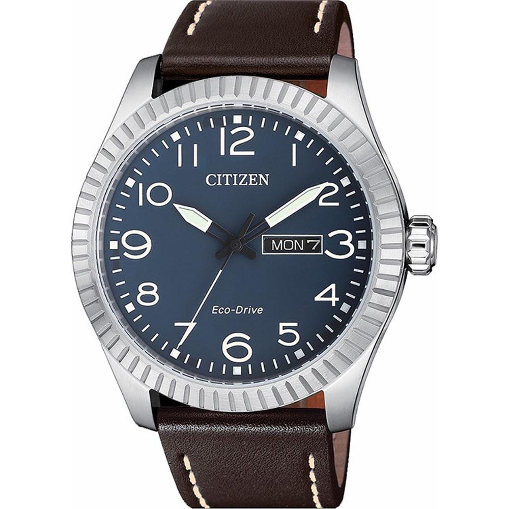 CITIZEN Casual Eco-Drive Three Hands 41mm Silver Stainless Steel Brown Leather Strap BM8530-11L