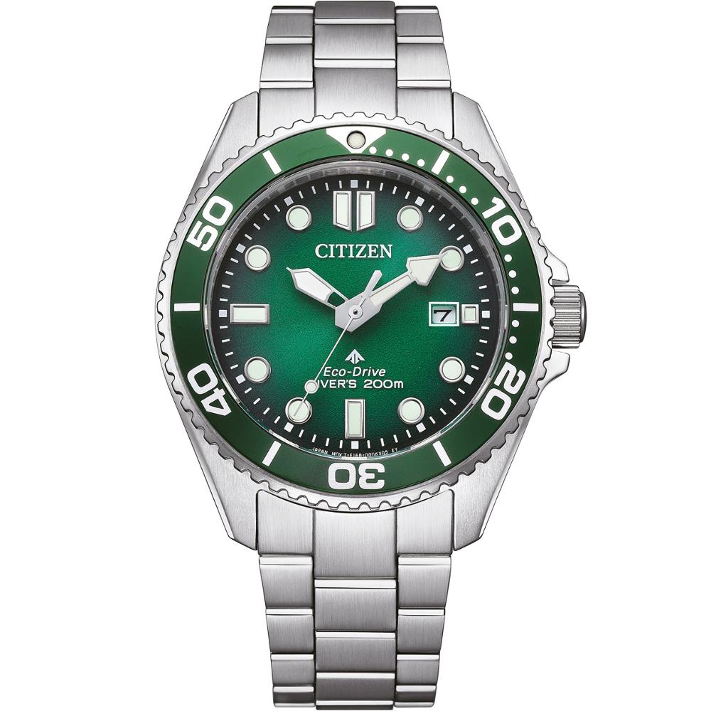 CITIZEN Promaster Eco-Drive Diver 200M Green Dial 40.55mm Silver Stainless Steel Bracelet BN0269-50W