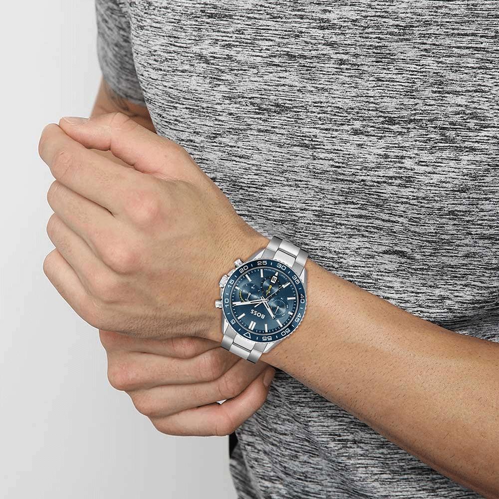 BOSS Sport Runner Lux Chronograph Blue Dial 43mm Silver Stainless Steel Bracelet 1514143