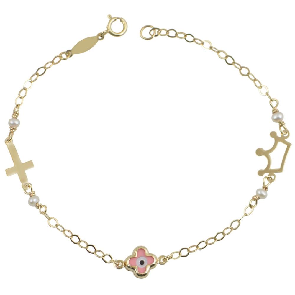 BRACELET Crown BabyJewels K9 in Yellow Gold with Pearls BP0127Υ.Κ9