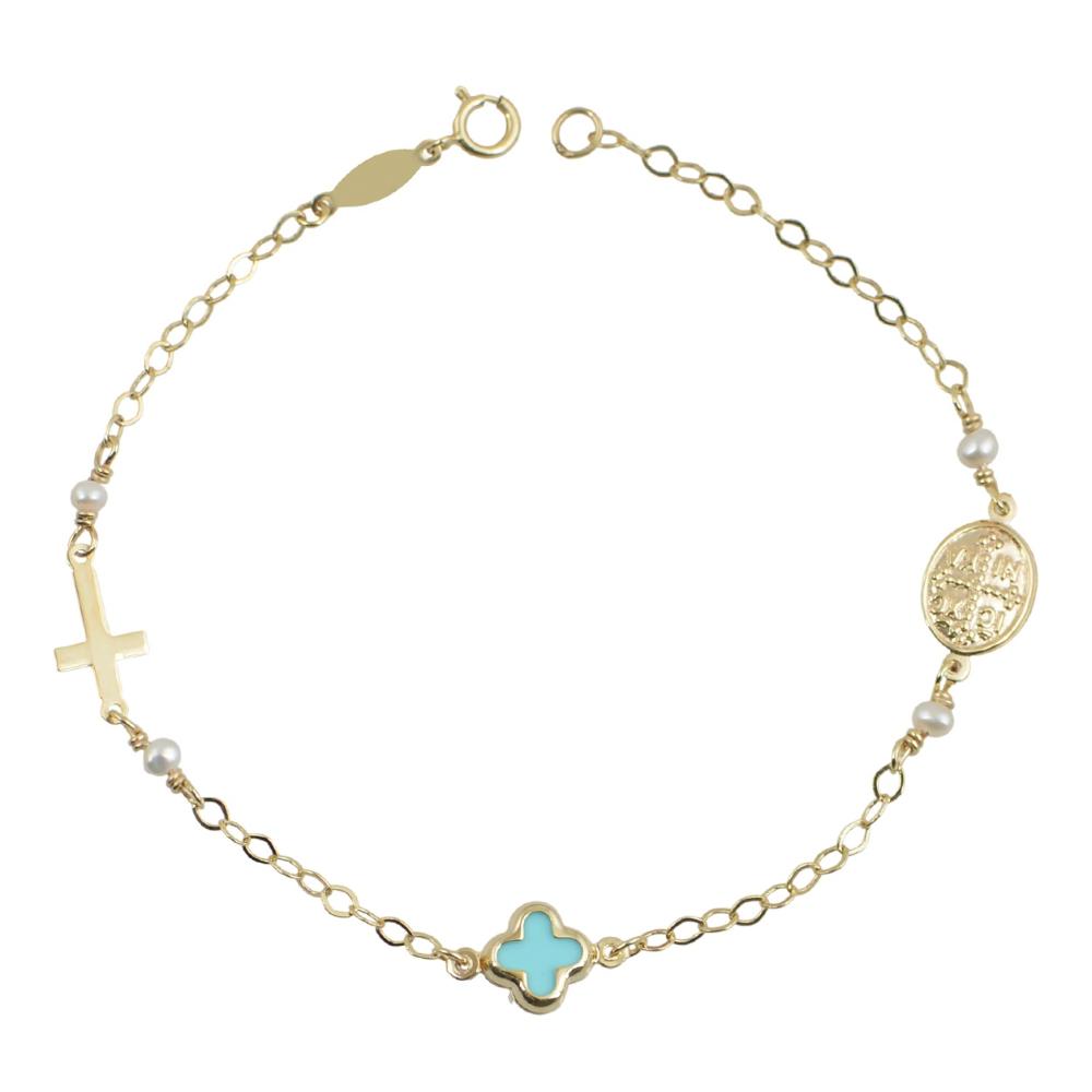 BRACELET Kids BabyJewels K9 in Yellow Gold with Christian Charm and Pearls BR0110Y.K9